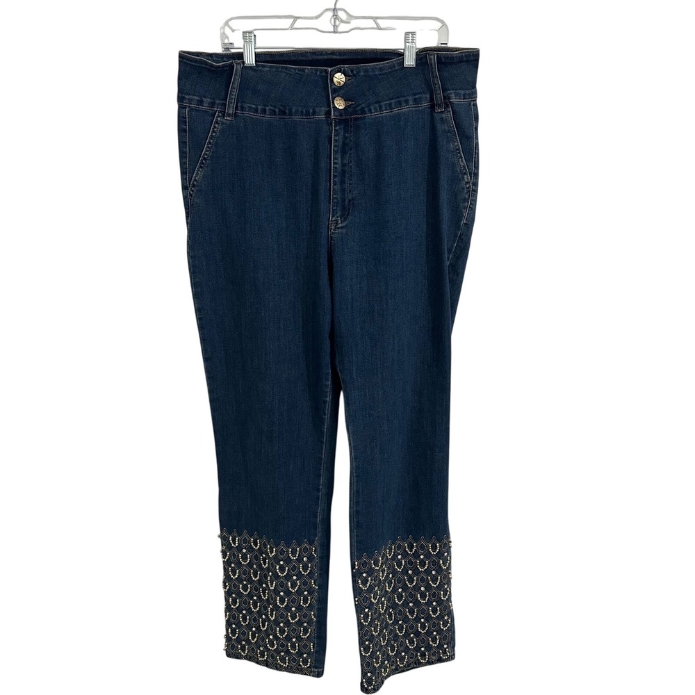 Tesoro Moda Embellished Jeans High Waist Denim Pants Beaded Size 20